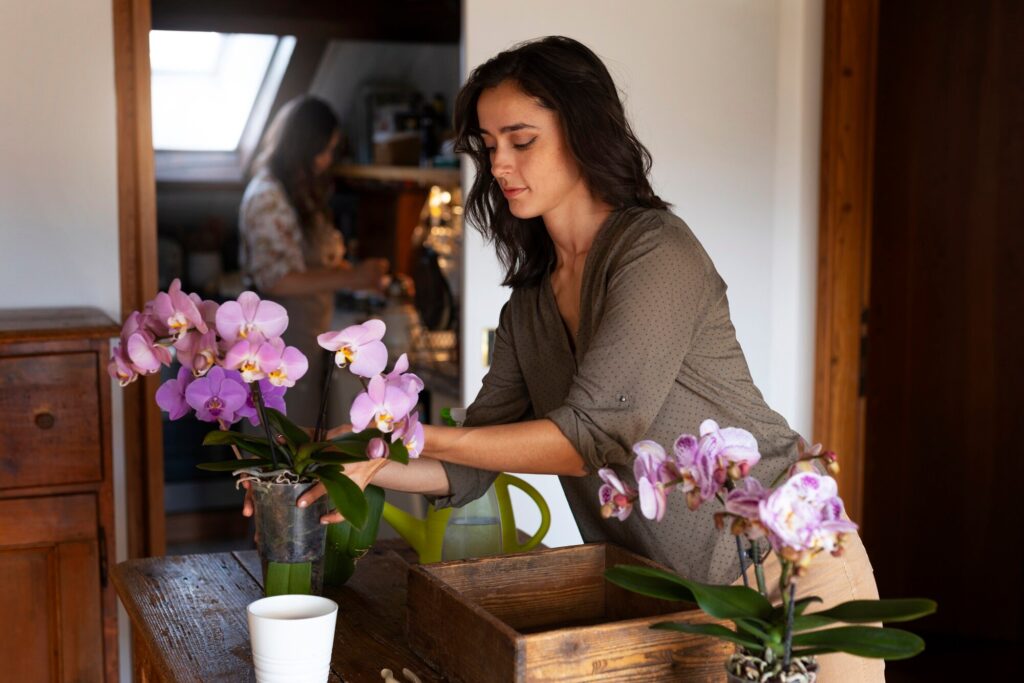 Orchidea metszése - beteg levelek eltávolítása